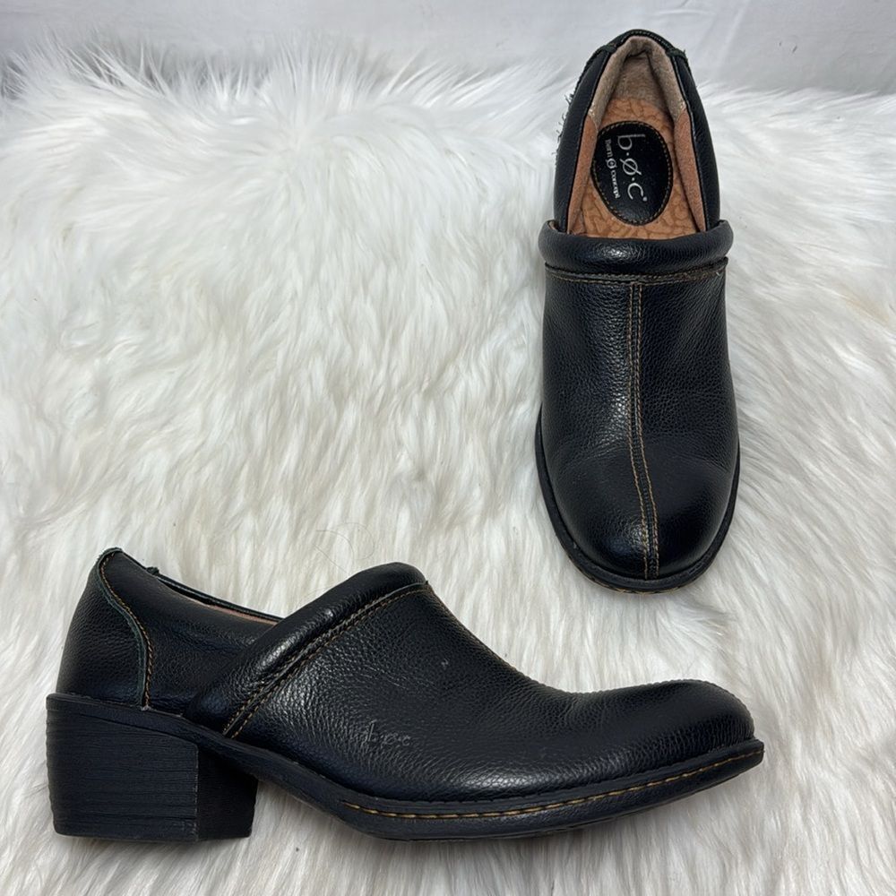 Born BOC Peggy Women's Black Pebbled Leather Slip On Clog Style Shoes Sz 9.5